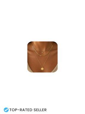 3-Piece Gold-Tone Layered Necklace Set with Paperclip Chain, Coin Pendant & CZ